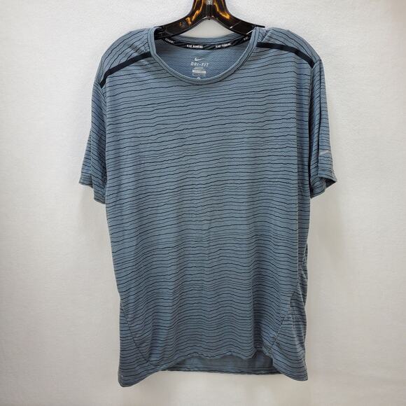 Nike Running Shirt Tee Mens XL Dri Fit Cool Tailwind Striped Short Sleeve Grey - Picture 8 of 10